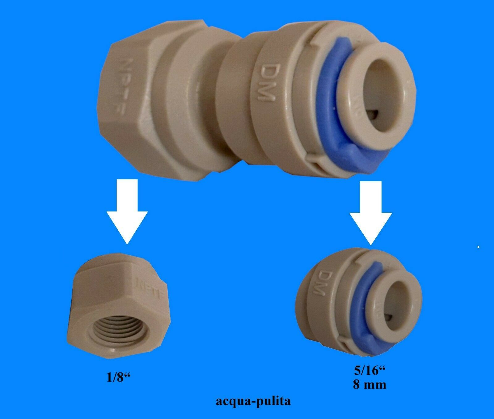Raccordo dritto femmina 1/8"x5/16" (8mm) innesto rapido per depuratore ad osmosi inversa