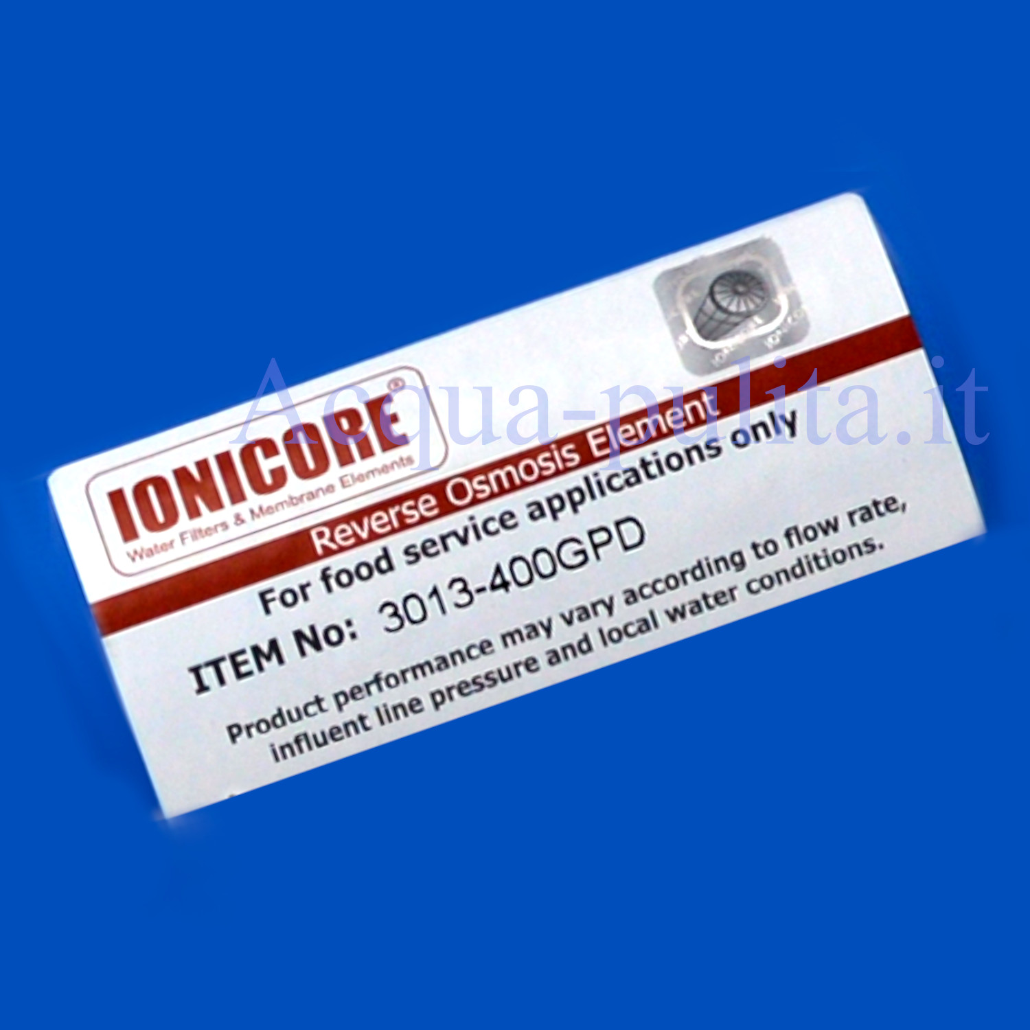 Membrana RO TFC 3013 400 GPD Ionicore ad osmosi inversa in spirale avvolta ad alta reiezione e portata che rimuove fino al 98% dei solidi disciolti.