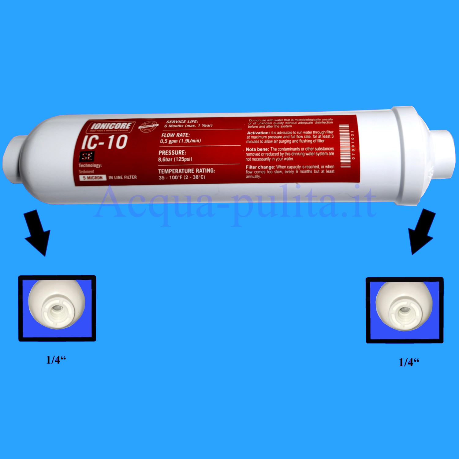 Filtro a sedimenti 10 pollici per acqua depuratore 5 micron ionicore