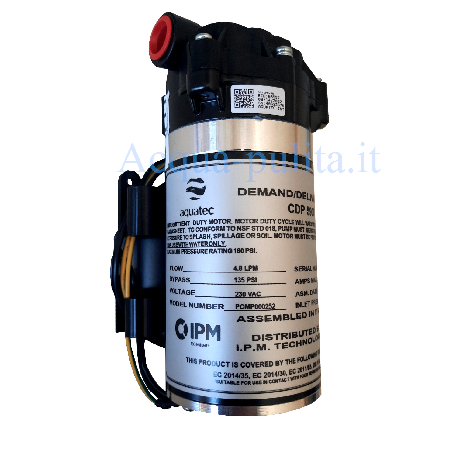 Pompa booster 220v aquatec 5900 - Flusso in operazione: 4.8 LPM - 288 litri/ora