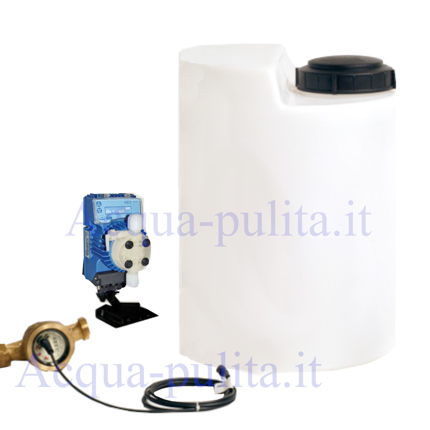 Sistema di clorazione completo acqua: pompa dosatrice di cloro + serbatoio + lancia a impulsi
