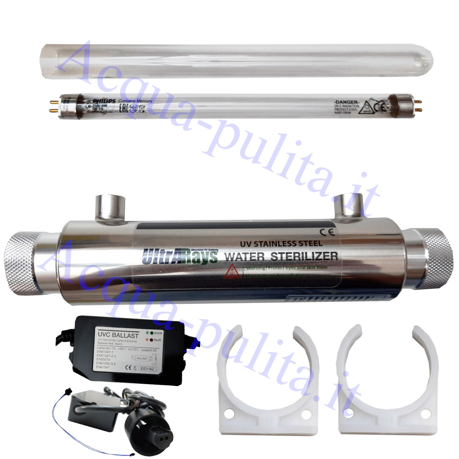 Kit completo UV watt portalampada, lampada uv philips e trasformatore UV staffe