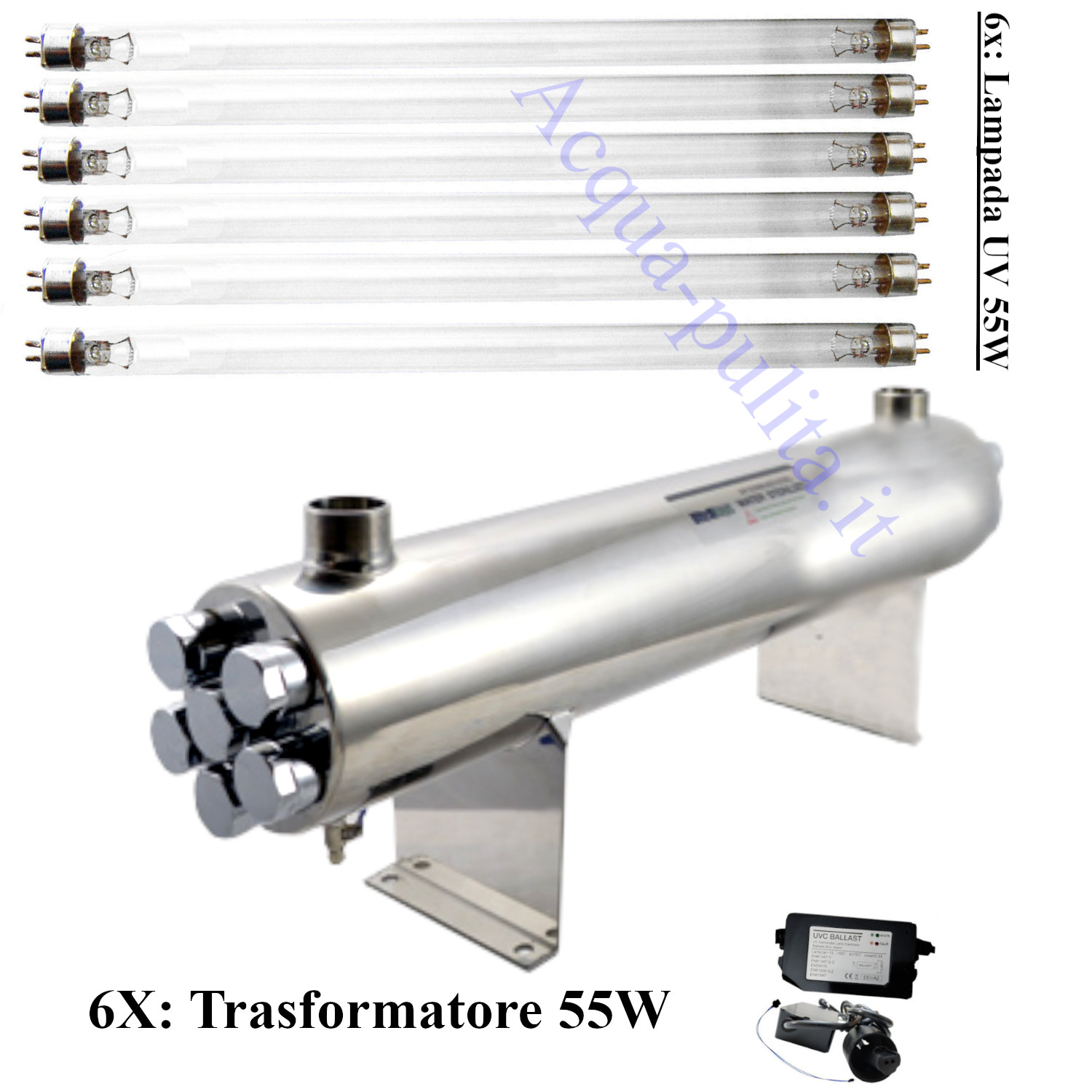 Sistema uv completo kit 330w ultrarays con lampade, trasformatori e piedistallo