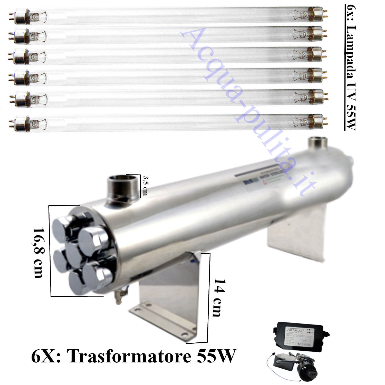 Sistema uv completo kit 330w ultrarays con lampade, trasformatori e piedistallo