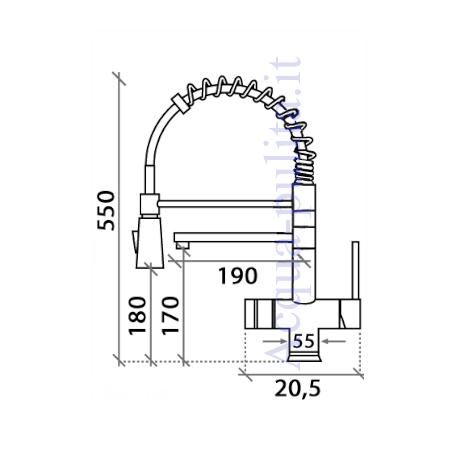 Rubinetto a 3 vie a molla modello 0207 compreso di flessibili