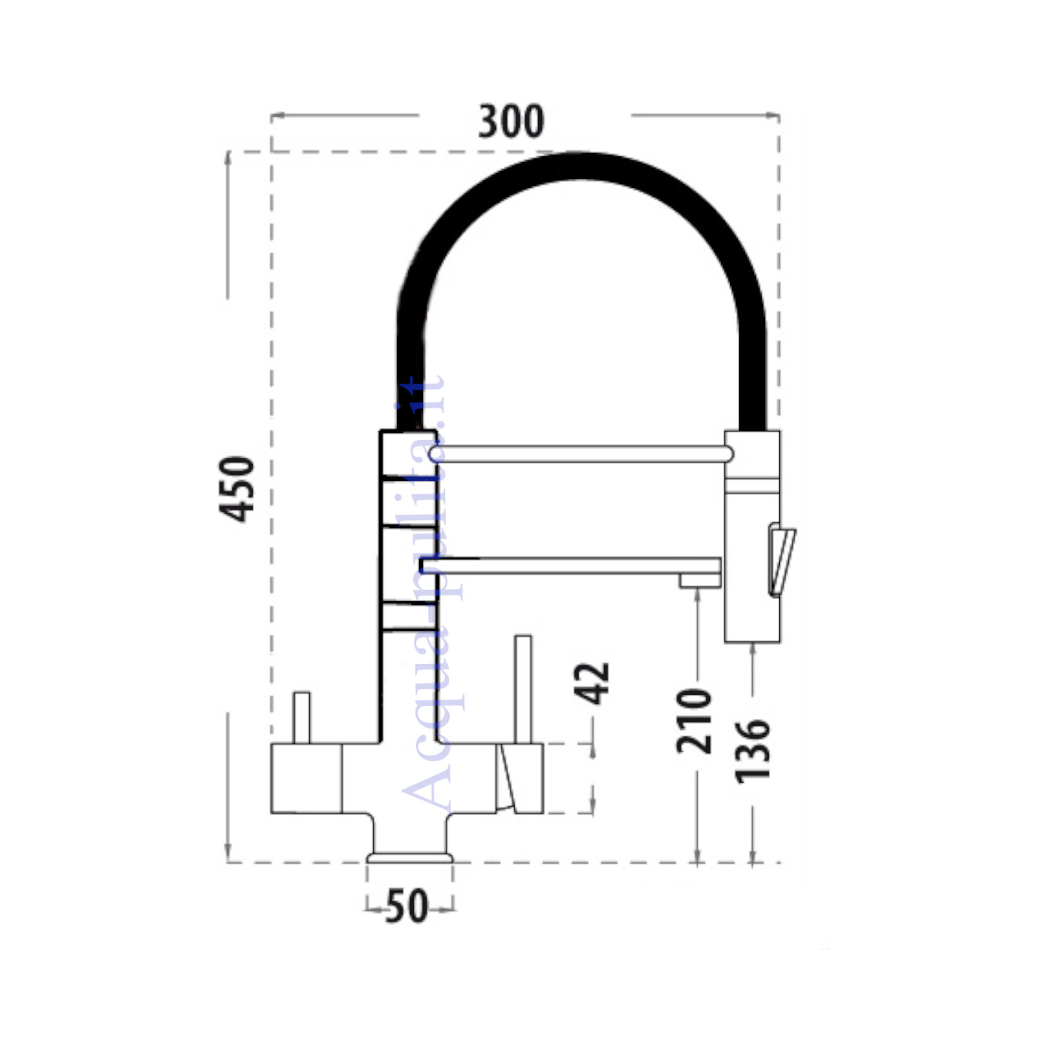 Rubinetto cromato a molla 3 vie 1001 completo di flessibili