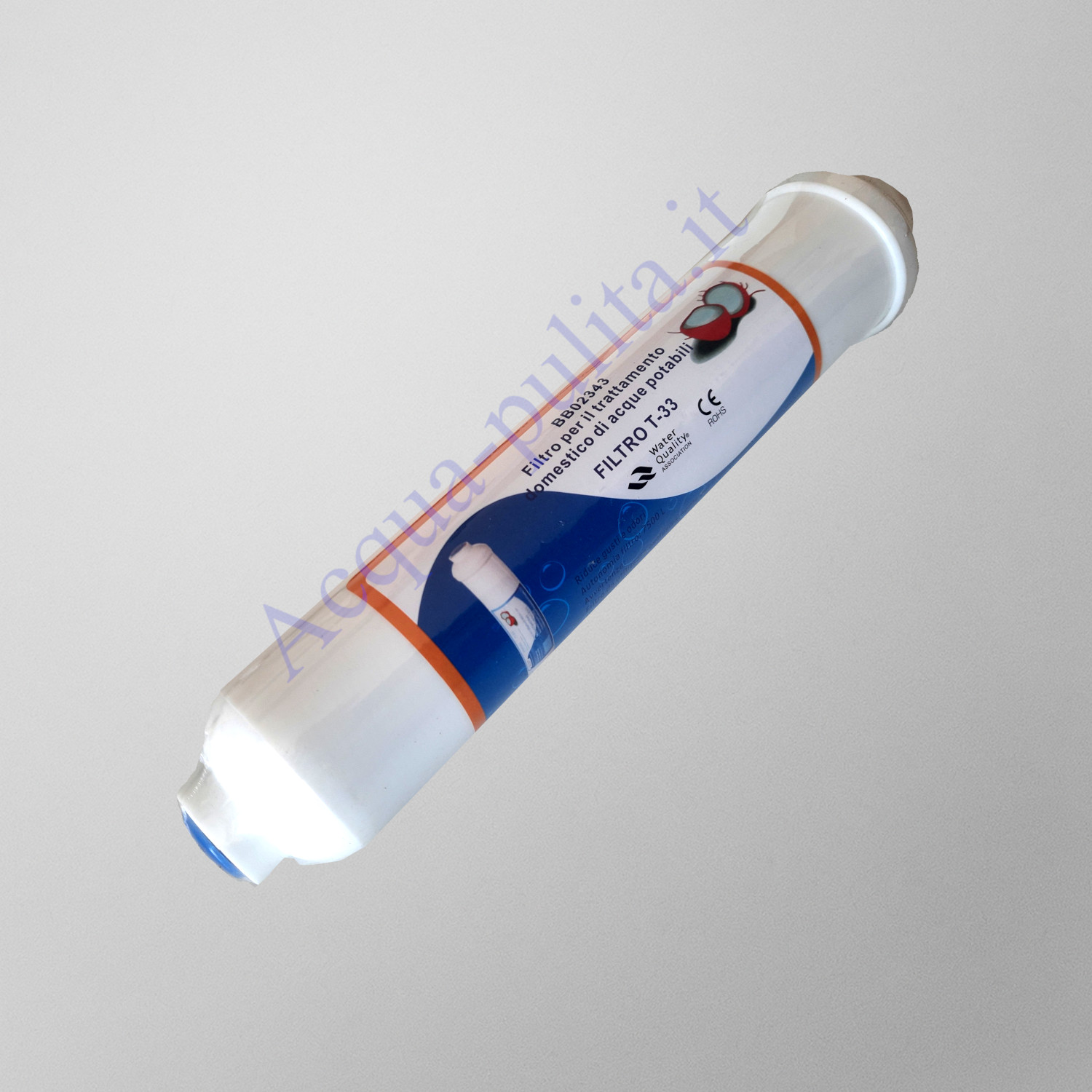 Filtro in linea T-33 al cocco BB02343 al carbone con attacchi da 1/4" femmina. Adatto a migliorare il gusto e l'odore dell'acqua