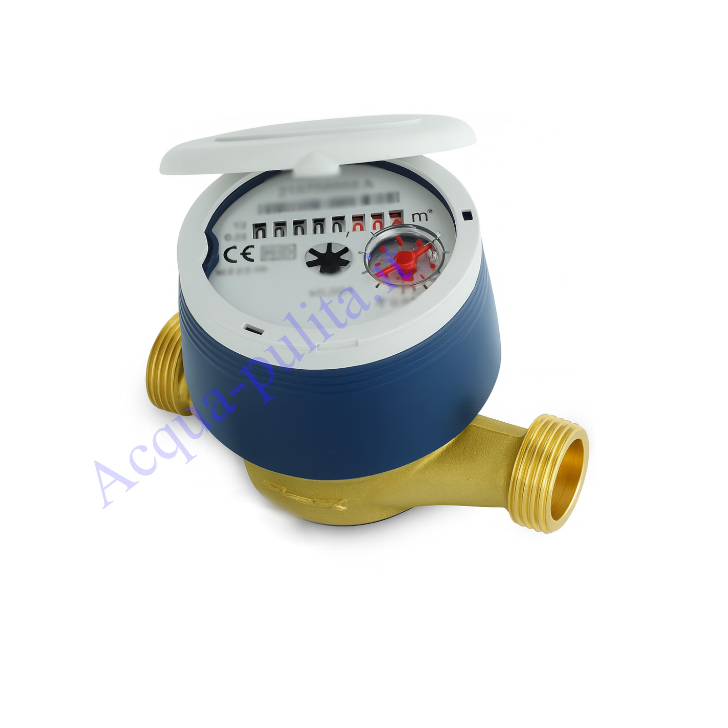 Contalitri meccanico con bocchettoni: Contatore d'acqua a getto unico super Dry a quadrante asciutto. Attacchi da 3/4"
