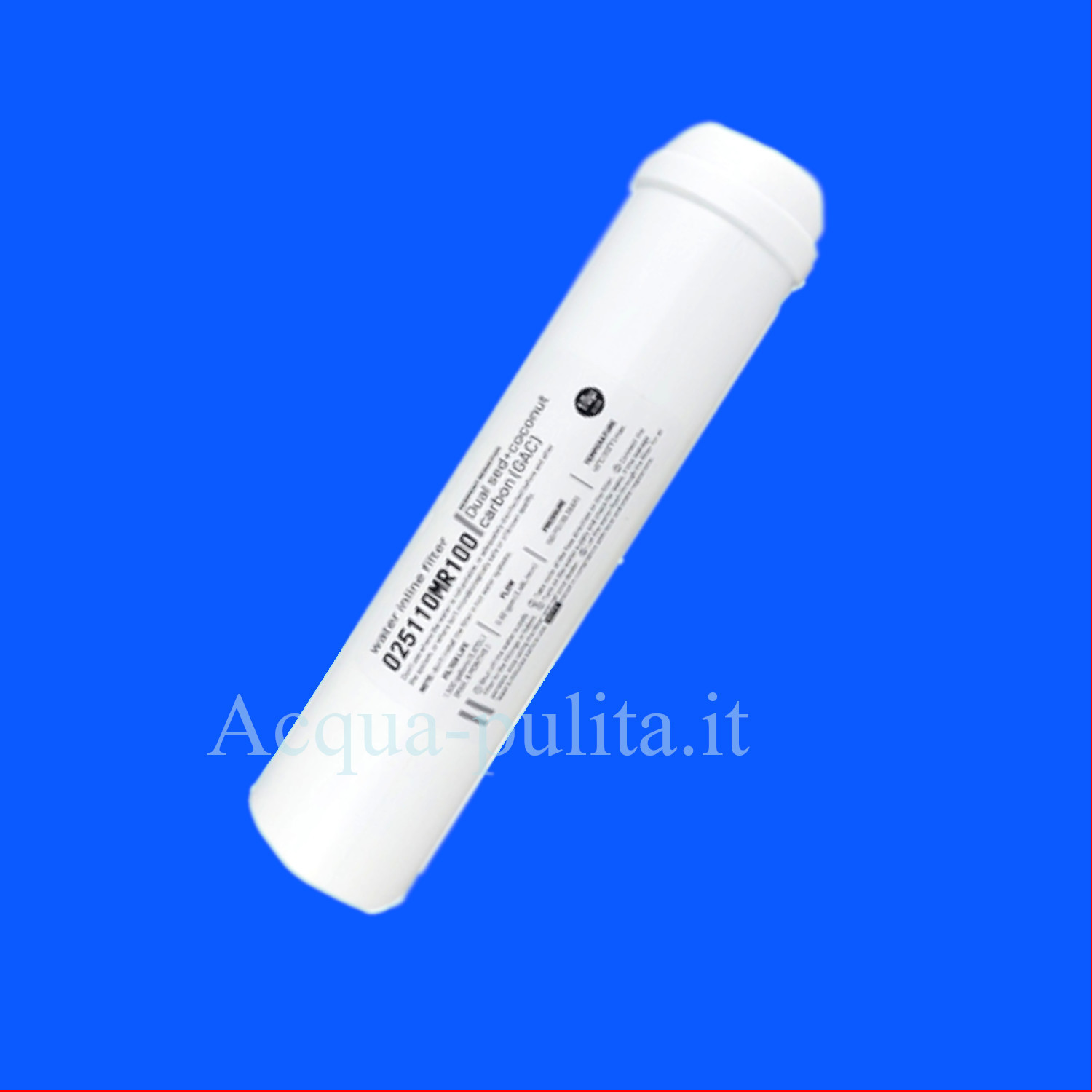 Filtro in linea combinato per una duplice azione: sedimenti e carbone granulare GAC al cocco. 2,5" x 11"