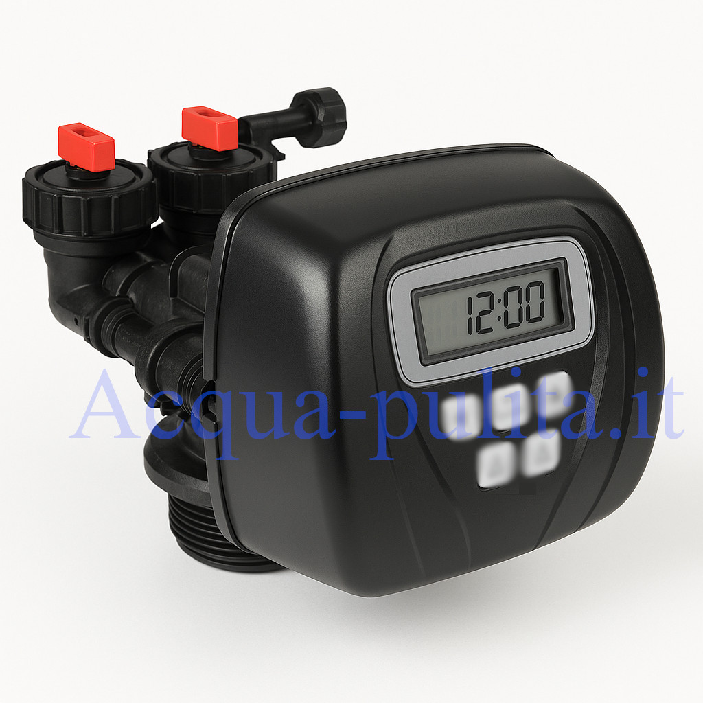 Valvola testata Clack WS1CI volume-tempo con iniettore C, completa di by-pass. Opzioni: Filtro controlavaggio, bypass, protezione contro le intemperie