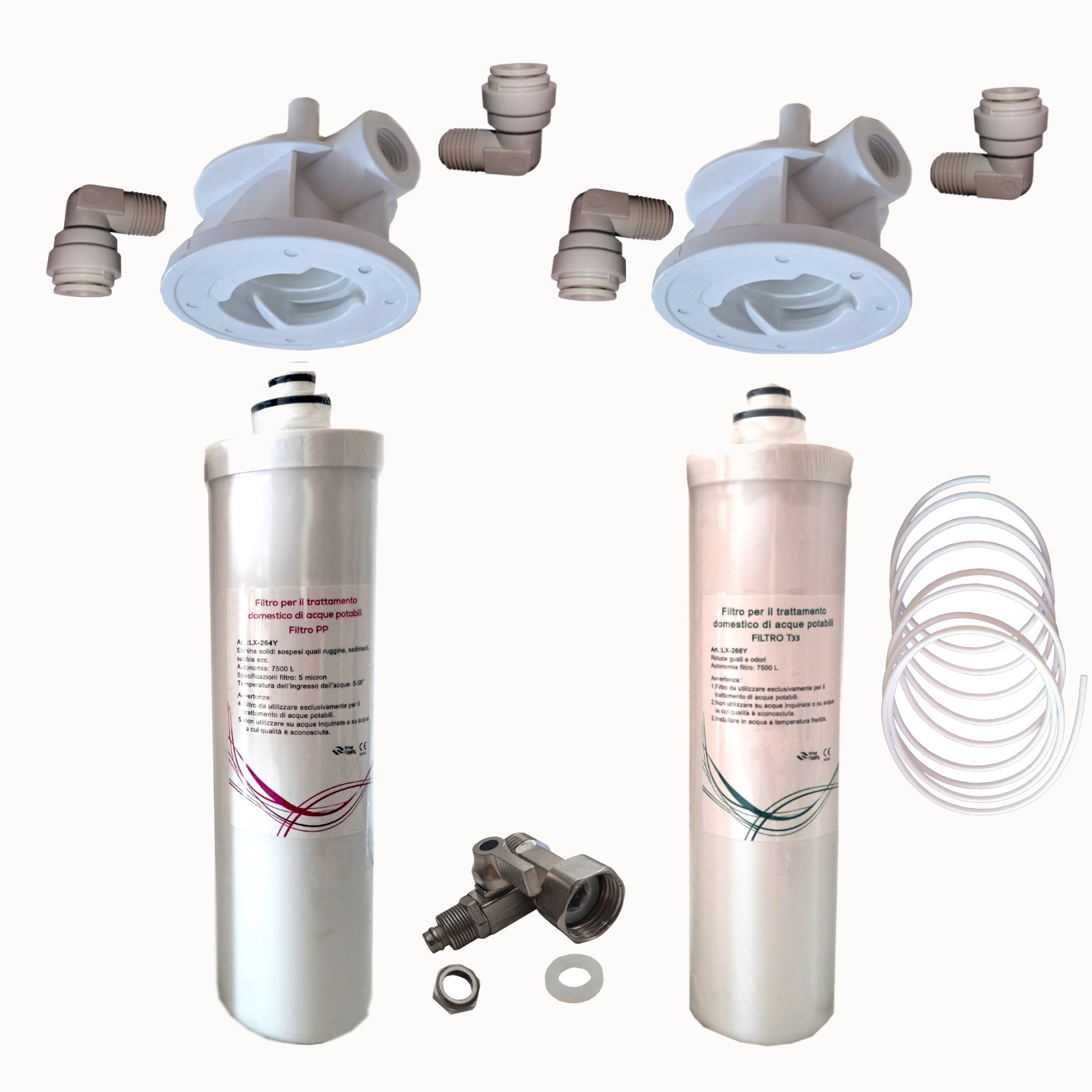 Kit completo 2 Filtri a baionetta. Kit composto da 1x filtri LX-264Y, 1x filtro LX-266Y + raccordi + tubo e connettore d'entrata