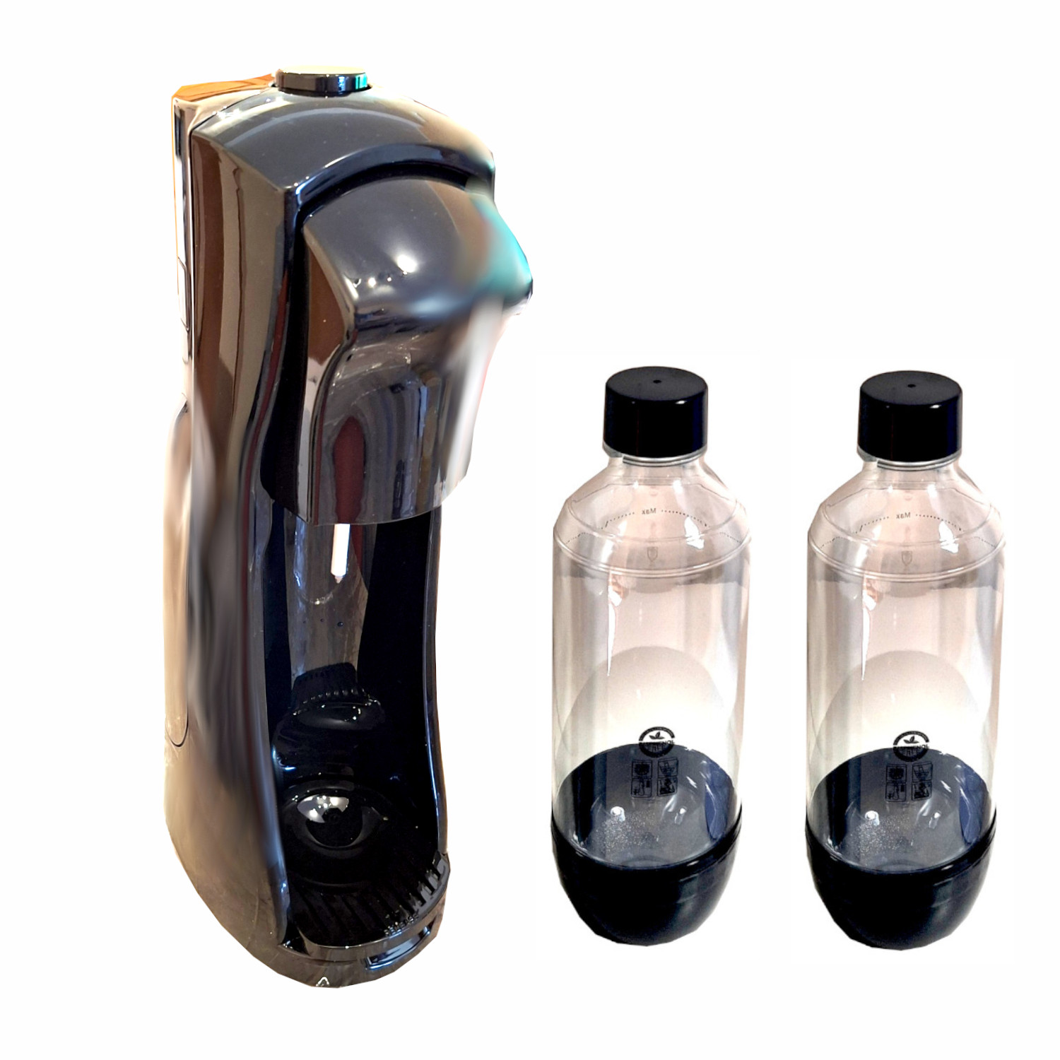 Gasatore da tavolo nero per rendere la tua acqua frizzante completo di bombola Co2 e 2 bottiglie in PET