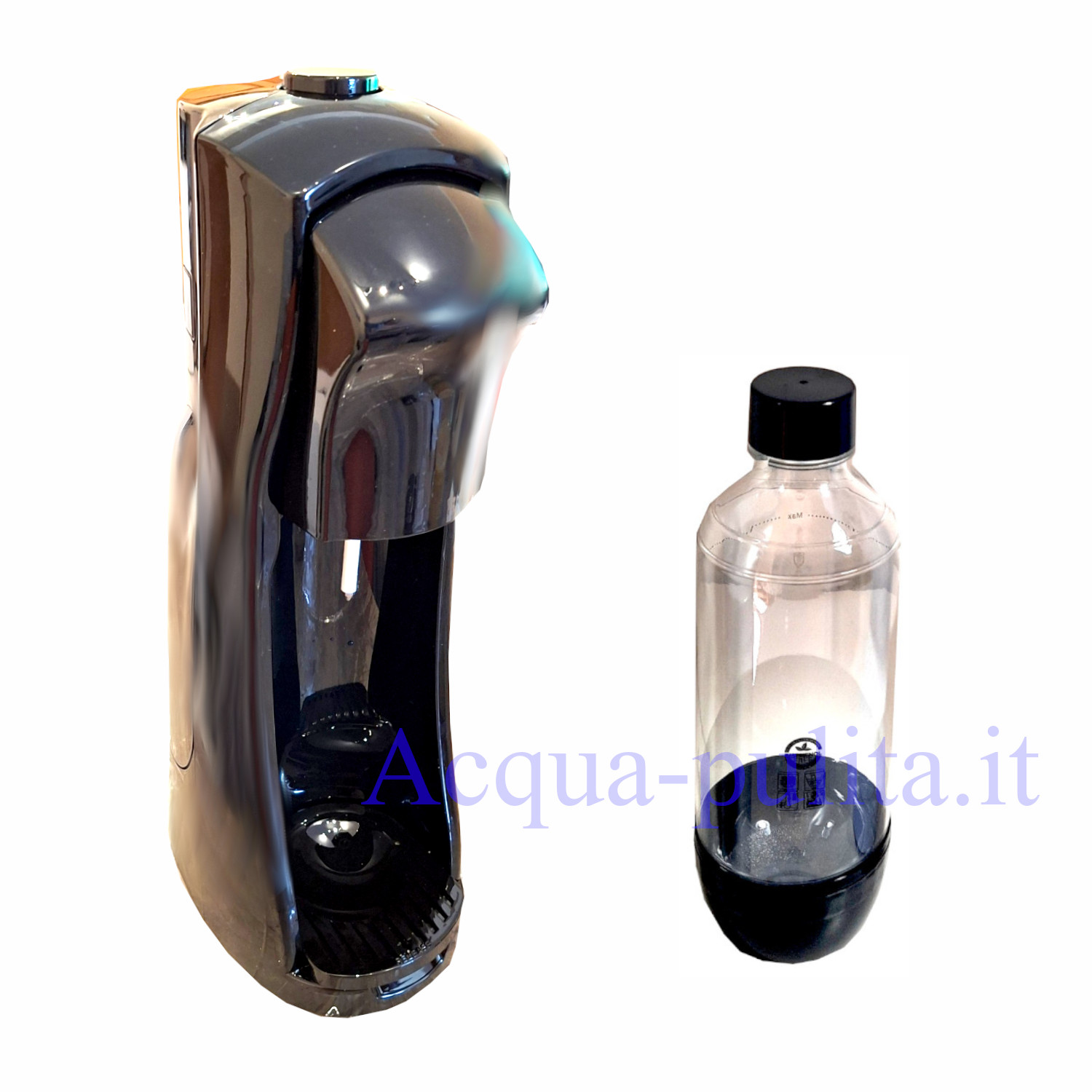 Gasatore da tavolo nero per rendere la tua acqua frizzante completo di bombola Co2 e bottiglia in PET