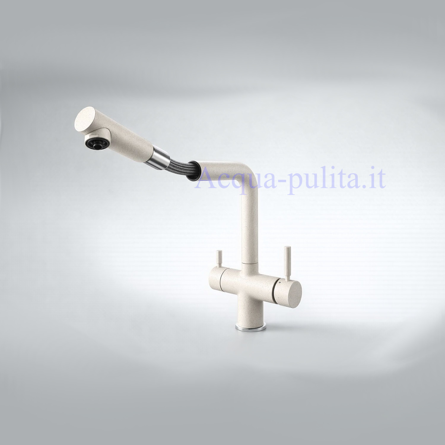 Rubinetto miscelatore a 3 vie 3008 colore avena - fragranite per acqua calda, acqua fredda e acqua depurata con doccetta estraibile. Completo di flessibili