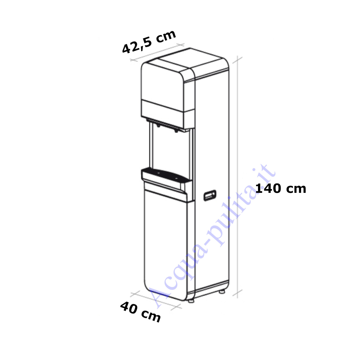Colonnina refrigerante ad osmosi inversa a 3 vie. Produce acqua calda, fredda, e acqua fredda frizzante già provvista di filtri e membrana ad osmosi inversa