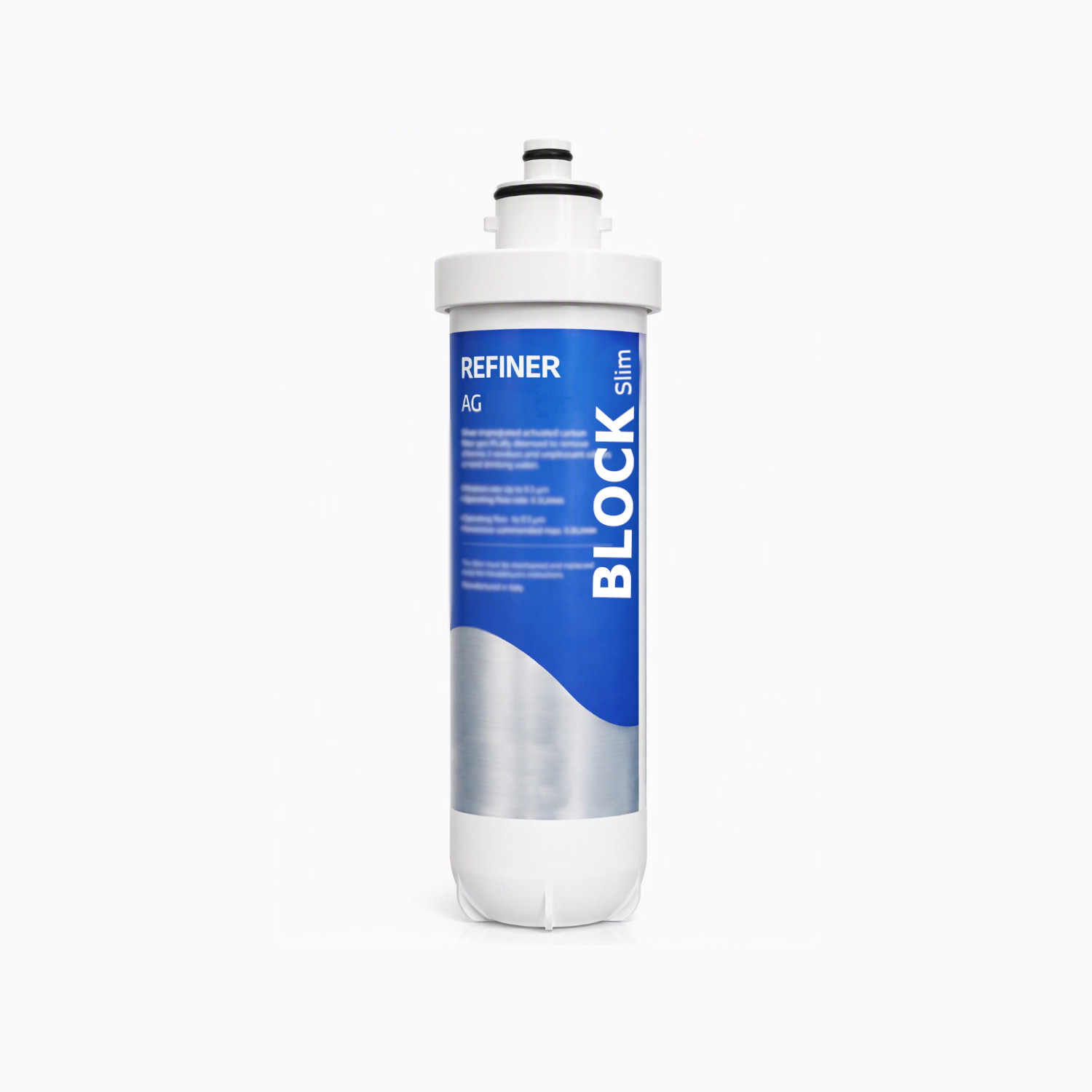 Filtro di ricambio Refiner BLOCK AG antimicrobico carbon block Slim 0,5 micron con attacco a baionetta per una sostituzione facile e rapida